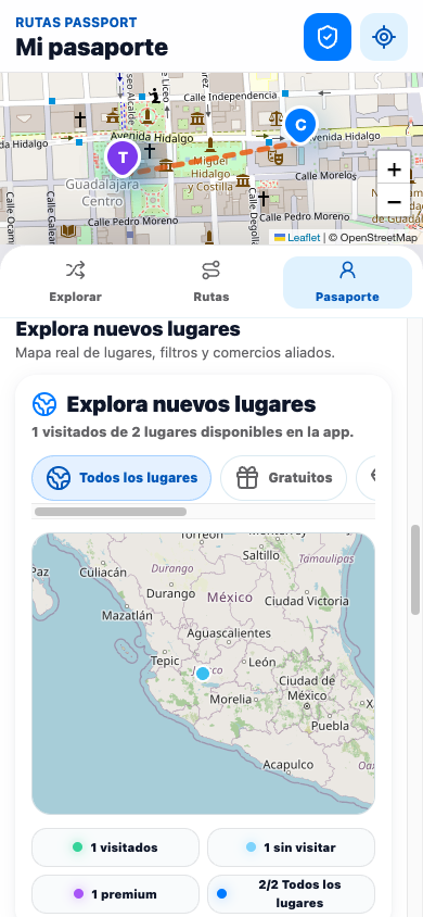 Mapa de Sellito mostrando lugares por explorar y sellar en la ciudad